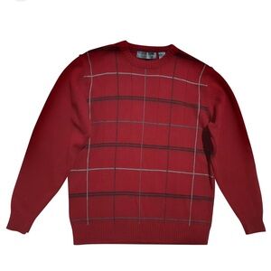 Oscar de la Renta Red Checkered Crewneck Sweater